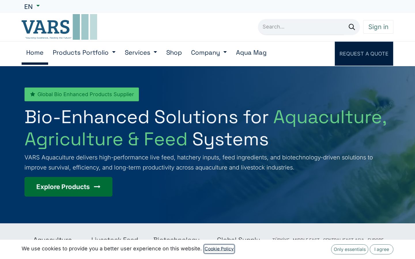 VARS Aquaculture website screenshot